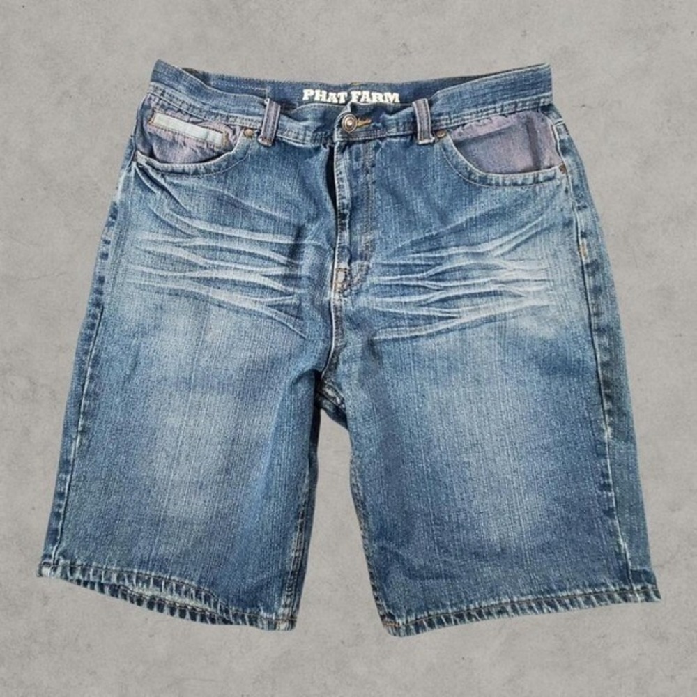 Phat Farm Jorts Men 38 Blue Skater Denim Baggy Grunge Y2K VTG Loose Fit Hip Hop